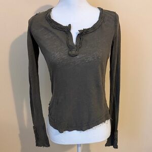 We the Free Olive Green Long Sleeve Henley Tee XS